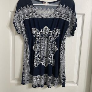 Maternity Navy & White Medallion Print Short Sleeve Women's Top